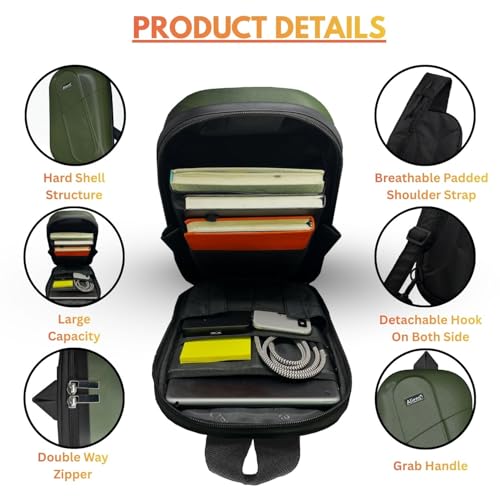 Image of Tukzer ABS Hard Shell Sling Bag Aliens Series 180Open Crossbody Side Shoulder Bag for Mens, Women, Office,Travel,Everyday Mini Backpack for iPad,Tablet,Smartphone,Charger,Headphone,HDD,Camera(01-GRN)