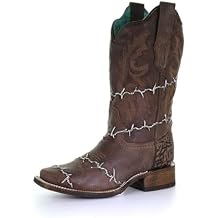 CORRAL LADIES BROWN BARBED WIRE WOVEN SQ. TOE RODEO COLLECTION, LEATHER SOLE, WESTERN A3815