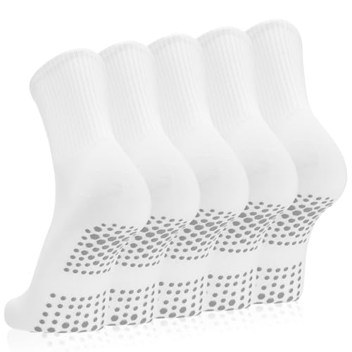 Starvortex 5 par halkfria yogastrumpor för kvinnor, vita yoga- och pilatesstrumpor för kvinnor, ventilerande halkfria strumpor för balett dans fitness (37–41), Vitt och blått, 37