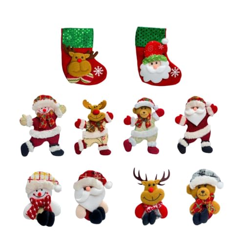 Kit 10 Pendentes Pelúcia Enfeite Árvore De Natal Papai Noel Grande 16cm Decoração LuvinCo