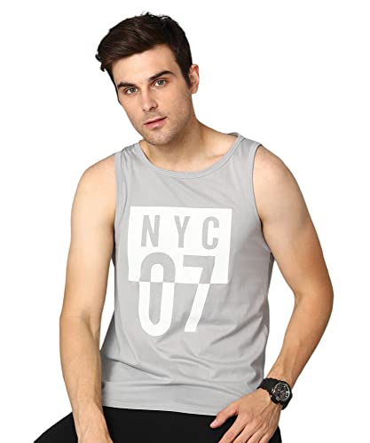 Alan Jones Clothing Men Cotton Printed Sleeveless T-Shirt | Regul...