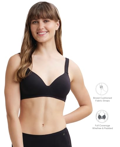 Image of Jockey FE57 Lounge Bra | Wirefree | Padded | Full Coverage | Broad Fabric Strap with Included Bra Pouch | Super Combed Cotton Fabric