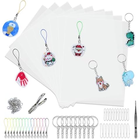 BAPHILE Heat Shrink Plastic Sheets Keychain Kit,206 Pcs Shrinky Sheets Kits for Shrinky,Including 20 Pcs Shrink Paper Sheets,Keychains Accessories Hole Punch for Crafts and Keychains Ornaments Cover