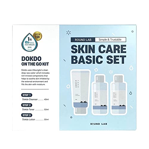 ROUND LAB 1025 Dokdo On The Go Kit | 1025 Dokdo Cleanser (1.35fl.oz) + 1025 Dokdo Toner (1.69fl.oz) + 1025 Dokdo Lotion (1.69fl.oz)
