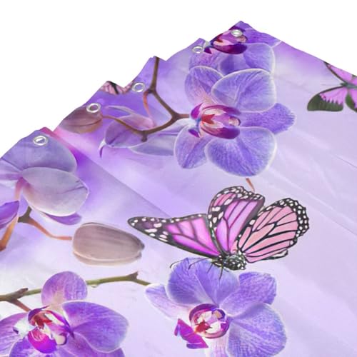 Rideau de douche violet 183x183 cm en polyester imprimé papillon avec 12 oeillets