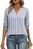 Blusa de Manga 3/4 para Mujer con Escote en V y Botones a los Lados, Casual de Negocios, Holgada 6
