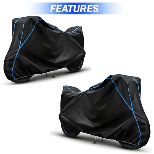 Image of Waterproof Bike Body Cover Compatible with Tvs Apache RTR 160 Dustproof Scratchproof - Motorcycle Cover for Two Wheeler, Outdoor Full Cover with UV, Duty, Rain Protection (Black & Aqua) R1