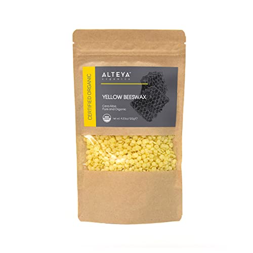 Alteya Organic Cera de Abeja 120 gr – 100% Perlas Orgánicas con Certificado USDA (Cera Alba)