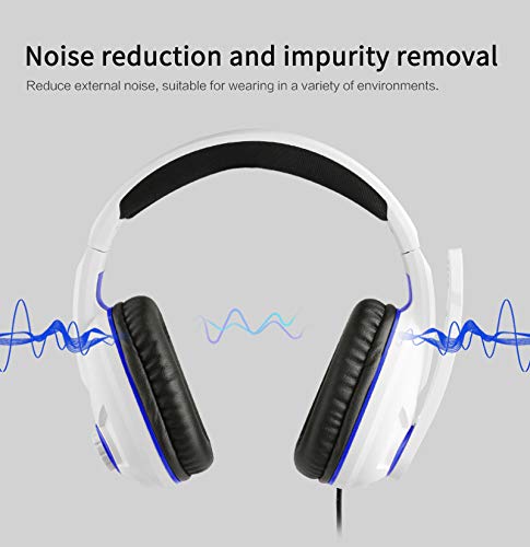 HNQH Fone de ouvido para jogos com fio para PC, fone de ouvido estéreo branco sobre a orelha com mic