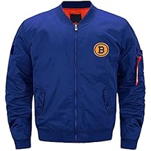 Bitcoin Logo Mens Flight Bomber Jacket Stand Collar Coat Windbreaker with Pocket