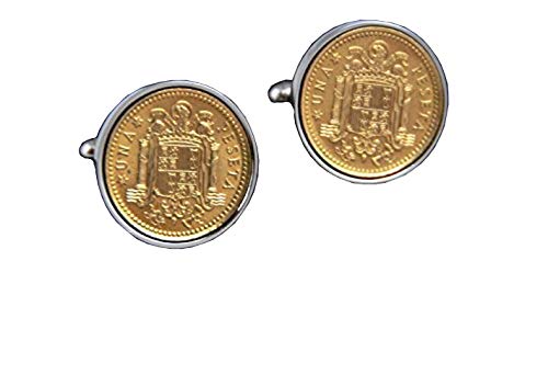SPAIN CUFFLINKS 1 PESETA - LADO TAILS SOLO miniatura 2