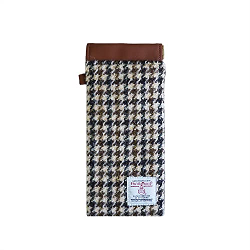 Image of TAILORMAP Harris Tweed Squeeze Leather Sunglasses Pouch Spring Storage Glasses Pouch Holder