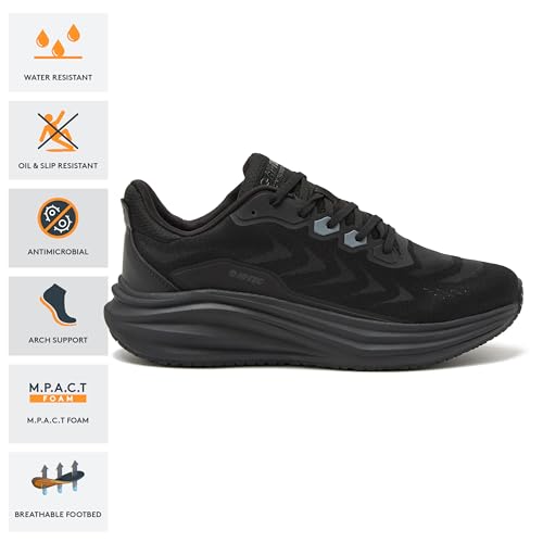 HI-TEC Resist SR Runner Mesh Black Non Slip Work Shoes for Men, Comfortable Water Resistant Mens Food Service Sneakers, Medium and Wide Width, Men's Size 7-162