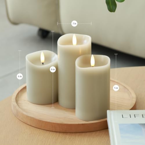 Image of Beige LED Real Tan‑Wax Flameless Battery‑Operated Pillar Flickering Candles