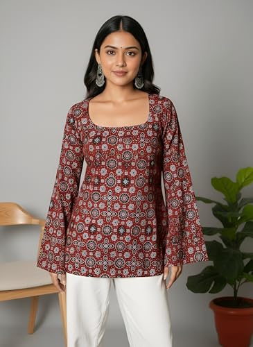 Image of GRECIILOOKS Short Kurti for Women | Floral Printed Short Kurta for Women | Comfortable Rich Office & Casual Kurti`s for Jenas, Leggings & Trousers