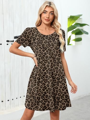 Image of Heymoments Women's Short Sleeve Crewneck Sundress Summer Casual A-Line Beach Dress with Pockets S-2XL