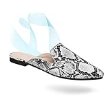 MUSSHOE Pointed Toe Mules for Women: Comfortable Slip On Flats with Soft Memory Foam - Non-Slip Lightweight Backless Loafers for Office Work & Business Casual,Snake Pu 9