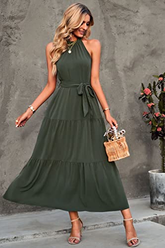 Image of PRETTYGARDEN Women's Summer Floral Halter Maxi Dresses