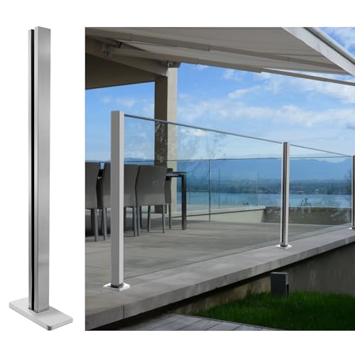 Glass Balustrade Post System - End Post - 43.5inch Silver Glass Railing Post for Decks, SUS304 Stainless Steel Glass Stair Post for Indoor & Outdoor for Balcony, Attic, Pool, Porch - 1Pack…