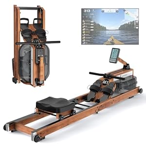 JASPORT M1 Rudergerät für Zuhause – klappbar und platzsparend, aus FSC-zertifiziertem Gummibaumholz, mit 20 L Wassertank, LCD-Monitor, Bluetooth, Kinomap-kompatibel, Tablet-Halter, max. Belastbarkeit