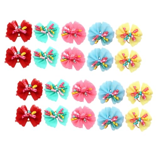 HANABASS 20個 犬の弓カチューシャ 犬の毛繕い 犬グルーミングテーブル 犬の衣装 子犬用パッド 犬ハンモック 子犬のベビーサークル ドッグバス用品 ペット シフォン、ポリエステル、輪ゴム