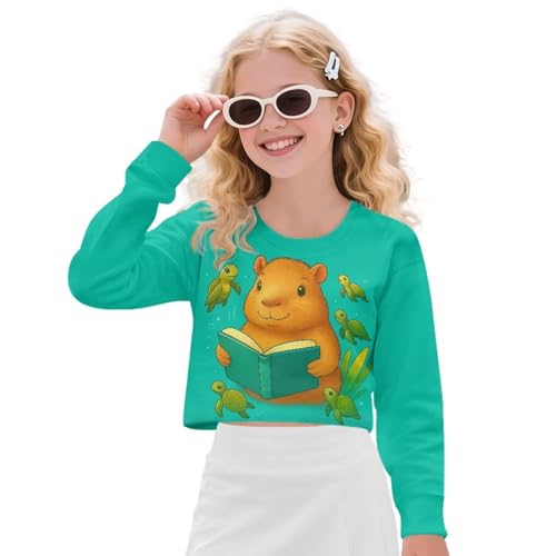 Girls Crop Tops Long Sleeve Shirts Cute Casual Cropped Sweatshirt for School Teens Kids Fall Pullover Size 5-14