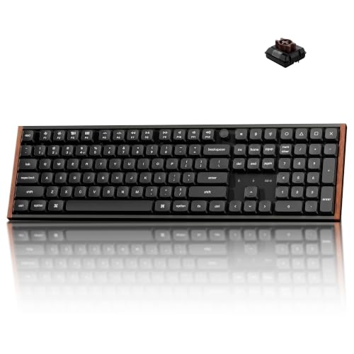Keychron K5 Ultra 8K Wireless Gaming Keyboard with Knob, Low Profile Full Size Layout with Numpad, 8000Hz ZMK(2.4GHz/Wired), Hot-Swappable RGB Brown Tactile Switch for Mac Windows Linux - Wood Frame