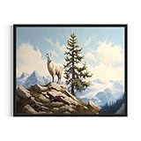 Mountain Goat Poster Art Print, Artic Animals Wall Art Picture Painting Decor for Bedroom, Bathroom, Living Room (Mountain Goat, 16x20 inches + (Black Frame))