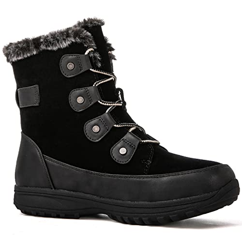 GLOBALWIN Women's Snow Boots Waterproof Ankle Booties Winter Boots For Women, Insulated Warm Black Fur Boots, Non-Slip Outdoor Hiking Boots For Rain and Snow 7M — view 3