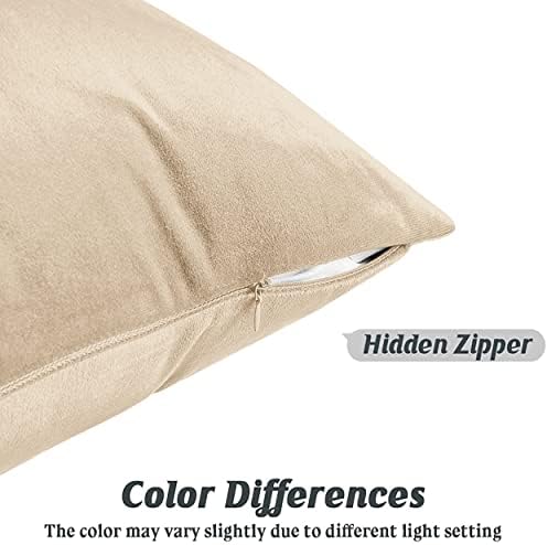 Hafaa Velvet Cushion Covers 45 x 45 Cm - Set of 2 Square Throw Pillow Cases - Decorative Beige Cushion Protectors - Sofa Cushion Cover for Bedroom 18x18 Inches