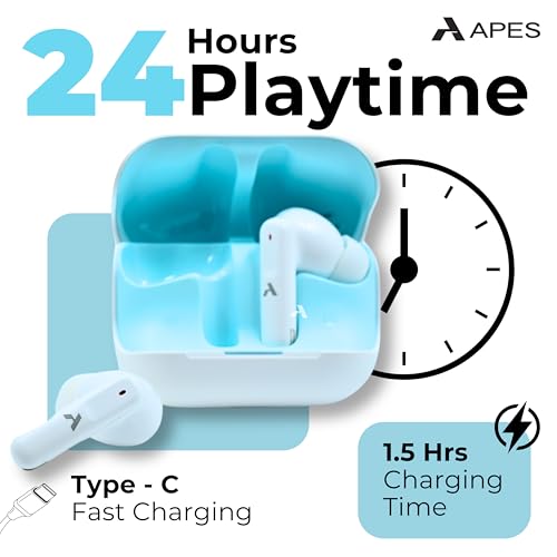 Image of APES SonicPods Wireless Bluetooth Earbuds, 13mm Drivers, 24Hrs Playtime, ANC and ENC (White)