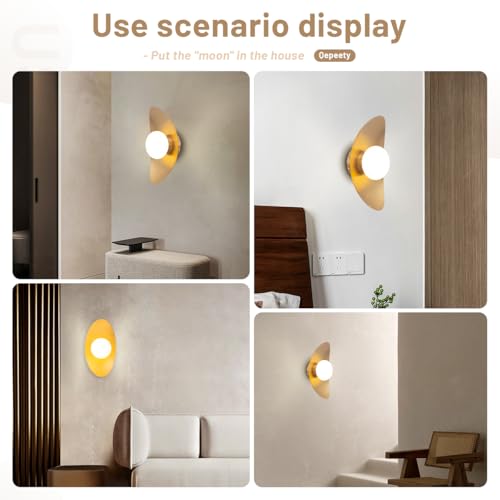 Image of Mid Century Gold Wall Sconce, 13.8 inch Modern Wall Lamp with Opal White Glass Globe, Retro Pendant Light for Living Room Entryway Vanity Bedroom
