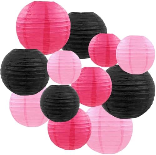 CC wonderland zone 12pcs Hot Pink and Black Paper Lanterns,Hangin...