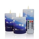 haitanghua Flameless Candle, with String Lights,Battery-Powered 3-Piece LED Candle, 11-Button Remote