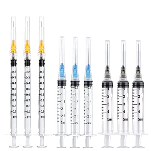 9 Pack Syringe with Blunt Needle Tip - 5ml, 3ml,1ml Syringes with 14ga, 18ga, 22ga Blunt Needles - Ideal for Measuring Liquids, Vape, Oil Dispensing and Glue Applicator