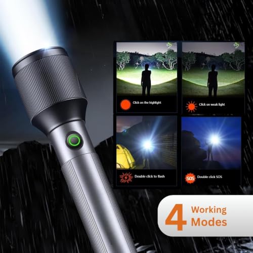 Image of TEQO by Rock Light Rechargeable Torch | Torch Light High Power, 4 Light Modes, 20W, 2000 mah Battery,Telescopic Zoom, LED Flashlight, Long Distance Range, for Home,Outdoor & Emergency Use (Grey)