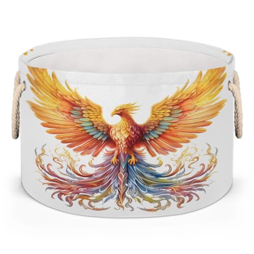 Gumuslen Beautiful Phoenix Bird Storage Basket Collapsible Storage Bins with Handle Organizer Clothes Laundry Hamper Kids Toys Blanket Baby Nursery Gift Basket for Bathroom Bedroom Decor