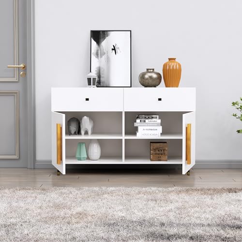 Image of Bniture Storage Cabinet Wooden for Living Room Sideboard with 2 Drawer and 2 Door | Multipurpose Storage Organizer Chest of Drawer Cabinet for Home Hallway Drawing Room Bedroom Kitchen | Frosty White