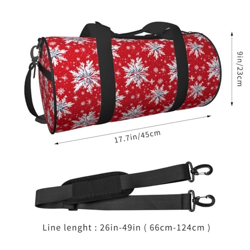 Red Snowflake Print Travel Duffle Bag, Sports Gym Bags for Women Men, Carry On Weekender Overnight Personal Item Travel Bags2