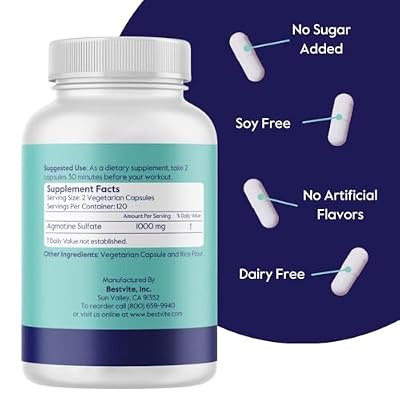 BESTVITE Agmatine Sulfate 500mg (240 Vegetarian Capsules) - No Stearates - Vegan - Non GMO - Gluten Free