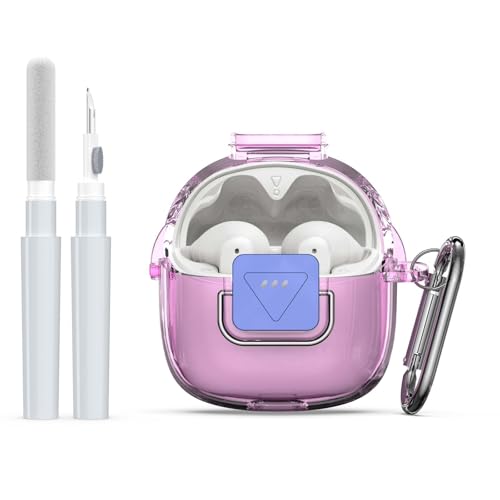 Upgrade Secure Lock for JBL Tune Flex 2 Case Cover with Cleaner kit, Clear TPU Protective Cover with JBL Tune Flex 2 True Wireless Noise Cancelling Earbuds Charging Case with Carabiner-Clear Pink by AGENTNANO - Used condition - US$11.83
