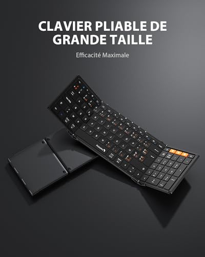 ProtoArc XK01 Clavier Bluetooth Pliable, AZERTY Clavier sans Fil Portable avec Pavé Numérique, Clavier Pliant Pleine-Taille Rechargeable pour Android Windows iOS Téléphone Tablette iPad