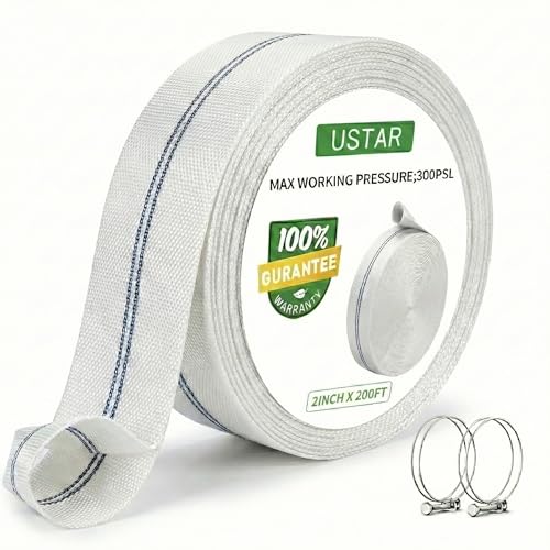 Pool Backwash Hose 2 200 FT Heavy Duty Discharge Hose with 2 Clamps Fire Hose Anti-Kink Reinforced Polyester & PU Lining Weather Resistant Sump Pump Hose for Pool Construction Irrigation