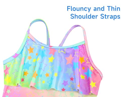 Image of Girls Tankini Swimsuit UPF50+ Ruffle 2 Piece Bathing Suit Full Coverage Kids Swimwear Ages 2-14 Years