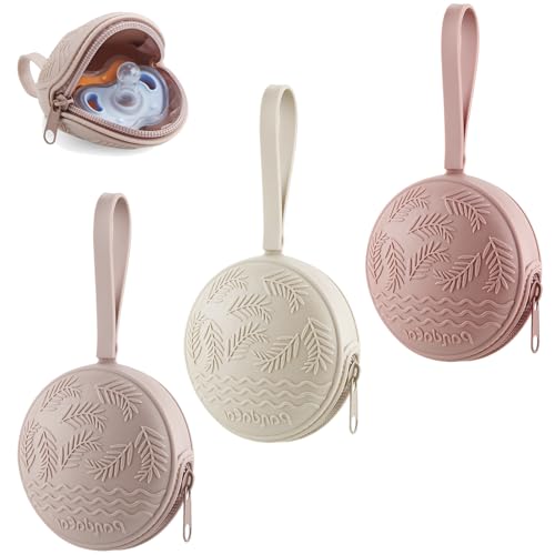 Image of PandaEar 3 Pack Silicone Pacifier Holder Case, Portable Travel Pacifier Pouch for Newborns, BPA-Free Silicone Pacifier Storage Container for Boys & Girls (Pink)