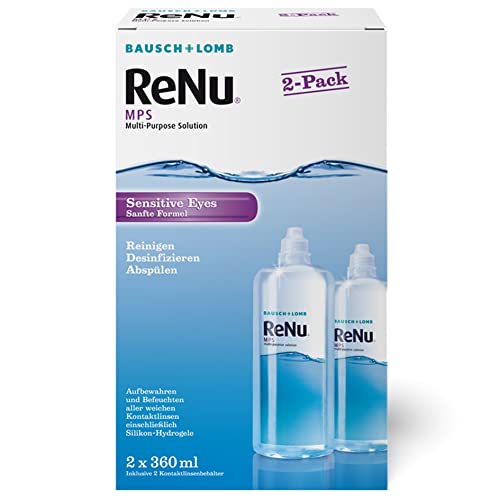 Bausch + Lomb ReNu MPS Sensitive Eyes Kombilösung - Kontaktlinsenreiniger und Aufbewahrungslösung, weiche Kontaktlinsen, 2er Pack, 2 x 360 ml