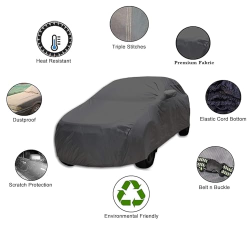 Image of Auto Hub Car Cover Compatible with Citroen Basalt with Mirror Pocket, Dustproof, Heat Resistant, Triple Stitched, Basalt Car Cover- Grey