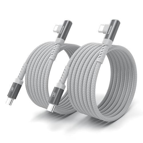 toocki Kabel USB C kątowy 60 W, 2 m, 2 szt. Kabel USB C do typu C 90 stopni, szybkie ładowanie z PD3.0 QC3.0 do iPhone 15 Plus Pro Max, MacBook Pro, iPad Galaxy S24 Plus Ultra S23, biały