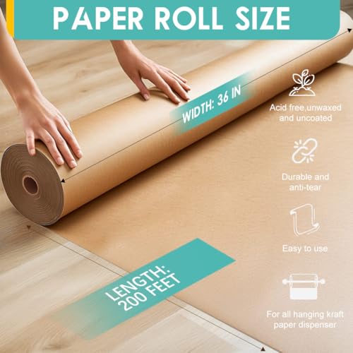 PerkHomy 36" x 2,400" (200') Brown Kraft Paper Roll for Craft Bulletin Board Paper Art Table Covering Crafting Gift Wrapping Bouquet Packing Parcel 70GSM 50LB (Brown, 36" x 200')