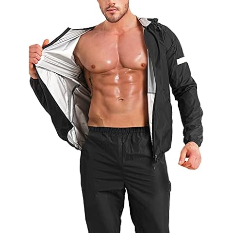 Gotoly Herren Sauna Effekt Anzug Lange Ärmel Fitness jacke Bauchweg Thermo Shirt Abnehmen Training Korsett Schwitzeffekt Schwitzjacke Saunaanzüge Schnelltrocknend Sportanzug Shaper Cover